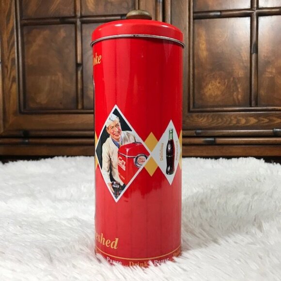 Set of 2 Vintage Coca-Cola Oval Tub + Cylinder Tin w/Knob Lid Set - Picture 9 of 14